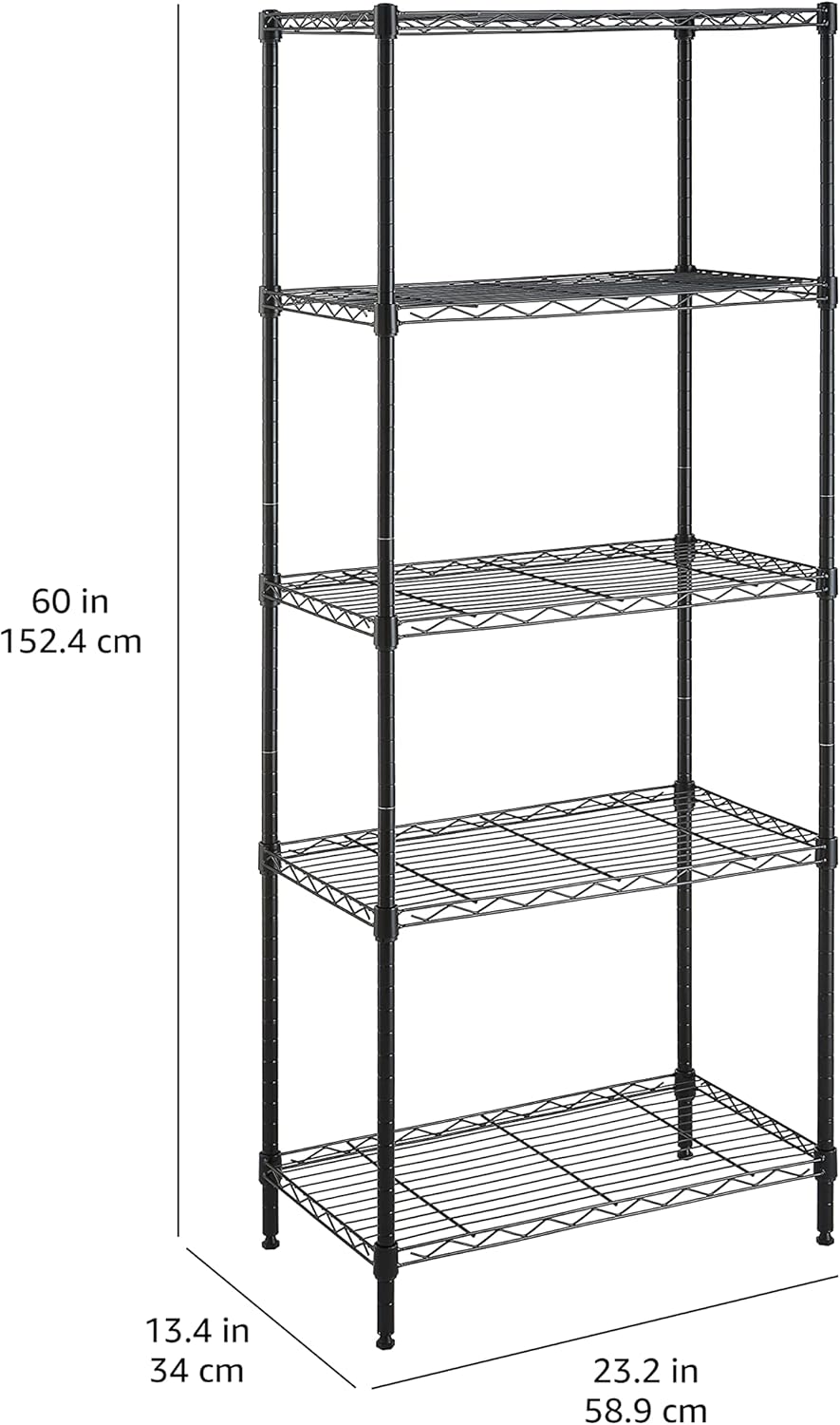 Amazon Basics 4-Shelf Steel Wire Storage Rack, Adjustable, Sturdy, Easy Assembly, 13.4 D x 23.2 W x 48 H in, Black
