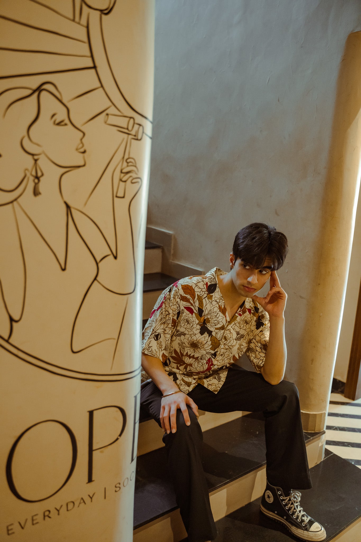 Red Leaf Floral Oversize Shirt