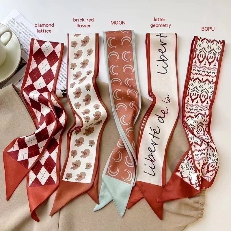 Women's Retro Plaid Flower Satin Silk Scarf