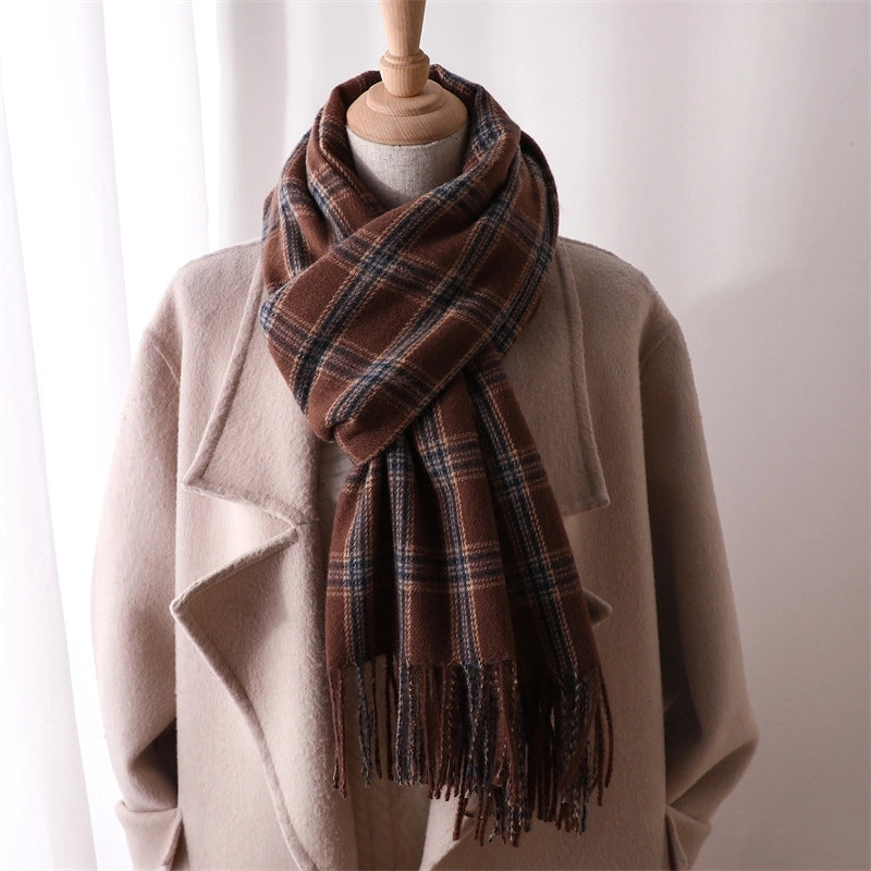 Winter Artificial Cashmere Scarf Couple Thickened Shawl Women's Warm British Plaid Long Tassel Wild Scarf