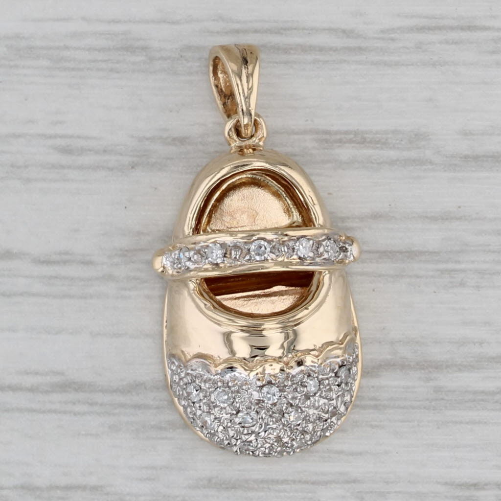 0.10ctw Diamond Baby Shoe Pendant 14k Yellow Gold New Parent Charm