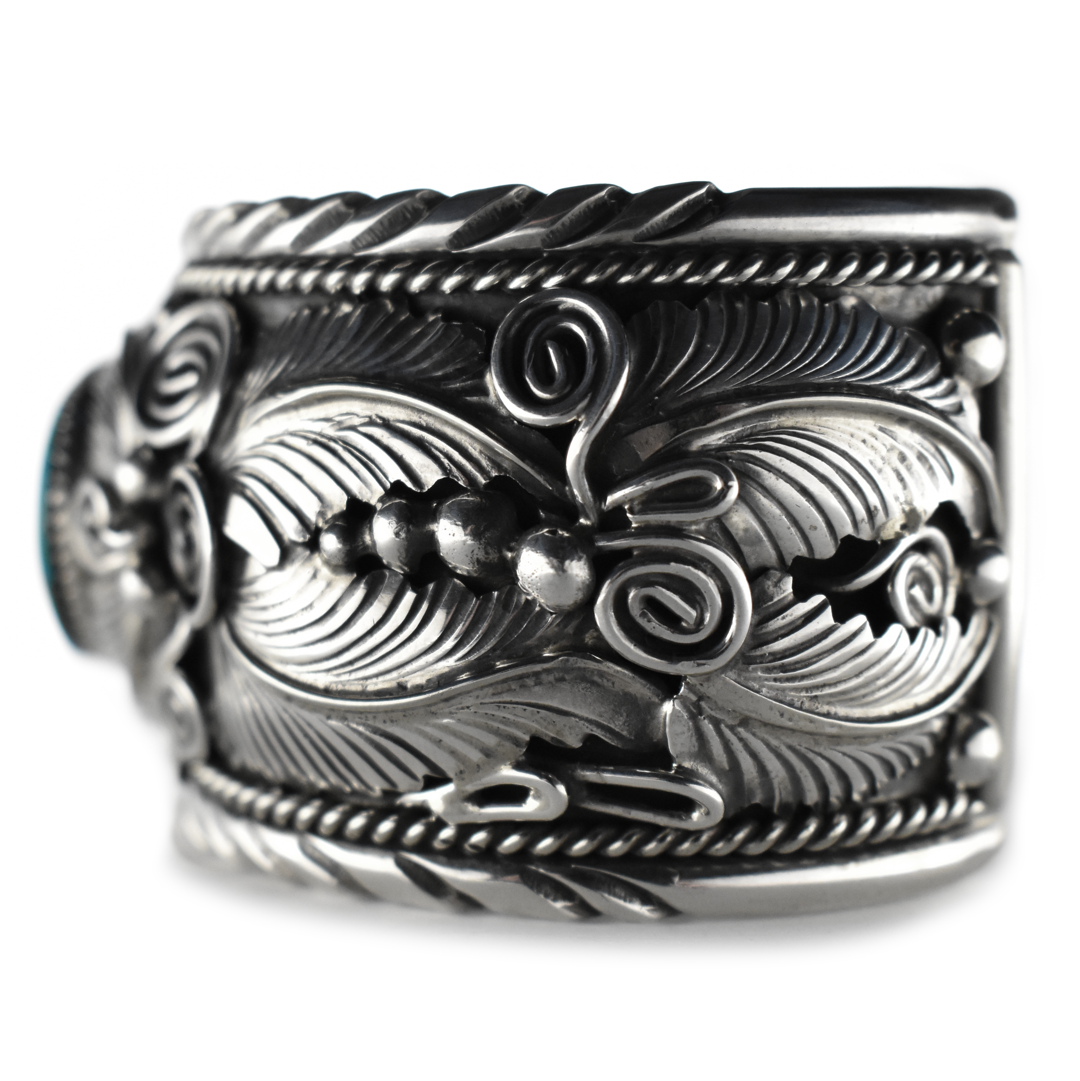 Turquoise Mountain Feathers & Stars Cuff by Terry Martinez - Rediscovered Vintage