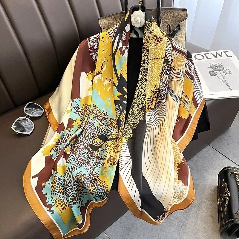 Women's Basic Minimalist Flower Satin Silk Scarves