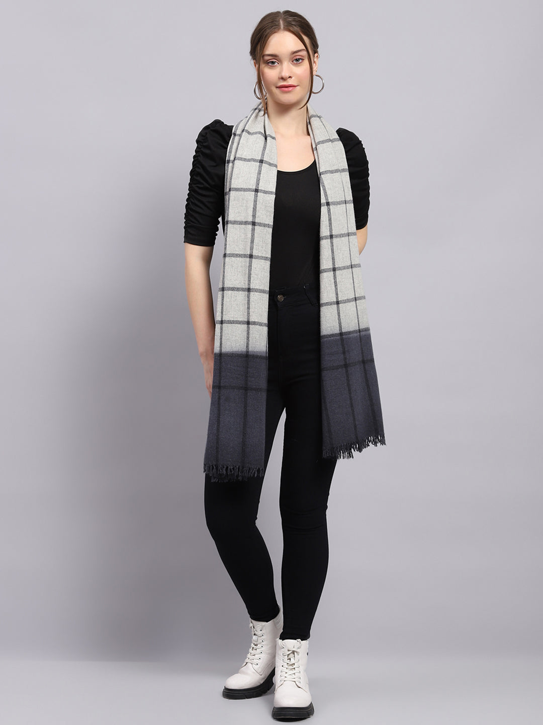 Women Grey Check Stole