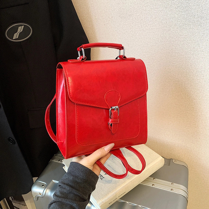 Women's Pu Leather Solid Color Streetwear Sewing Thread Square Flip Cover Functional Backpack