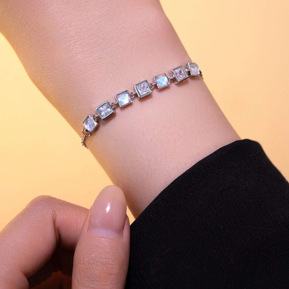 Fashion Square Cat'S Eye Zircon Bracelet Summer High-End Bracelet Niche Hand Jewelry For Women