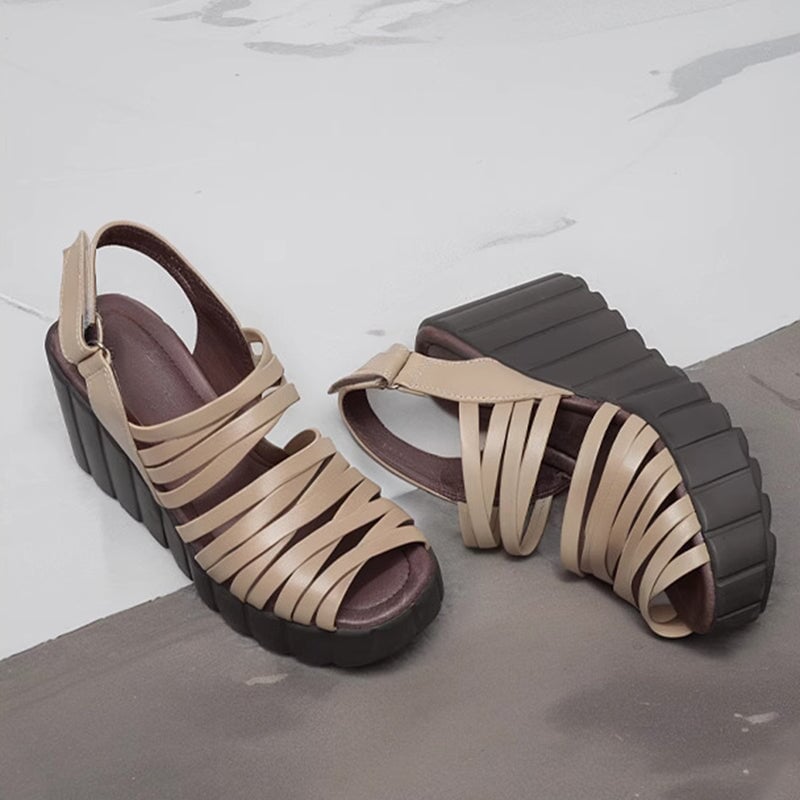 Woven Leather Gladiator Sandals For Women 90mm Platform Slingback High Heels in Black/Green/Beige