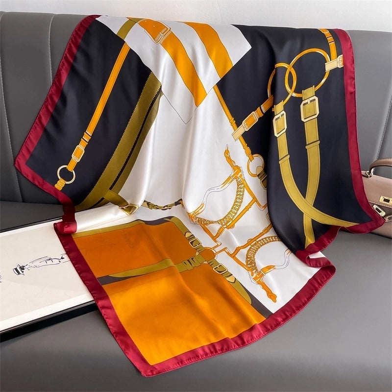 2 Pieces Women'S Ig Style Minimalist Color Block Flower Satin Silk Scarf