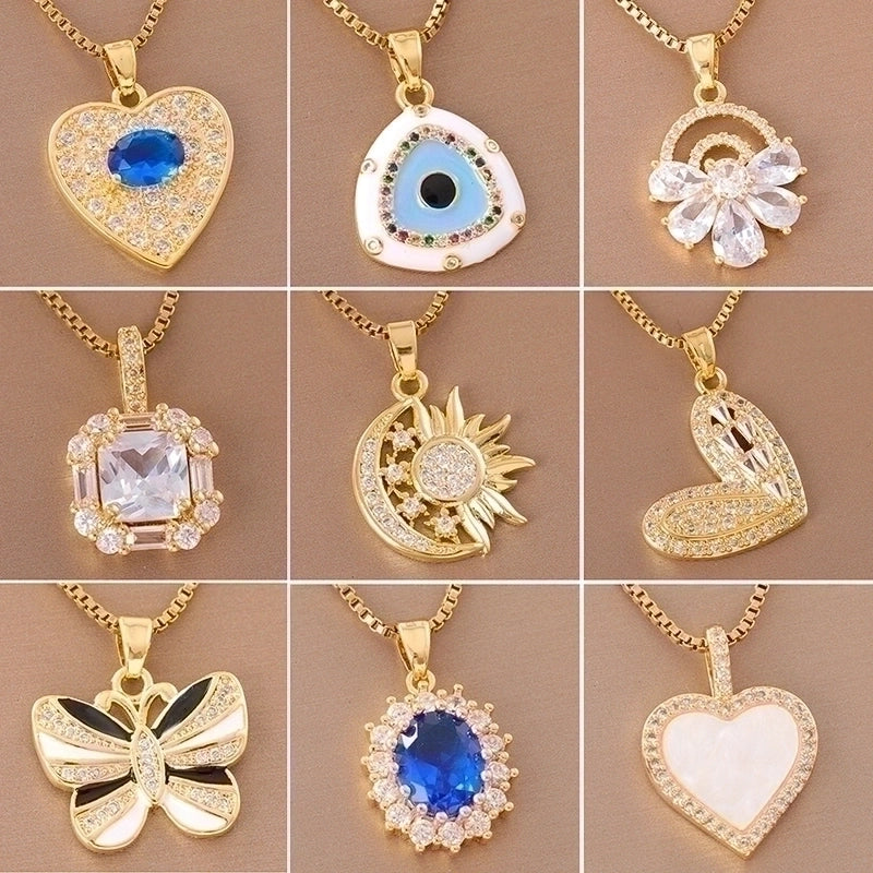 Stainless Steel Titanium Steel 18K Gold Plated Elegant Minimalist Streetwear Plating Inlay Heart Shape Flower Butterfly Zircon Pendant Necklace