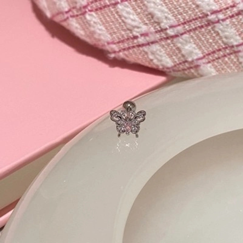 1 Piece Minimalist Moon Inlay Copper Zircon Ear Studs