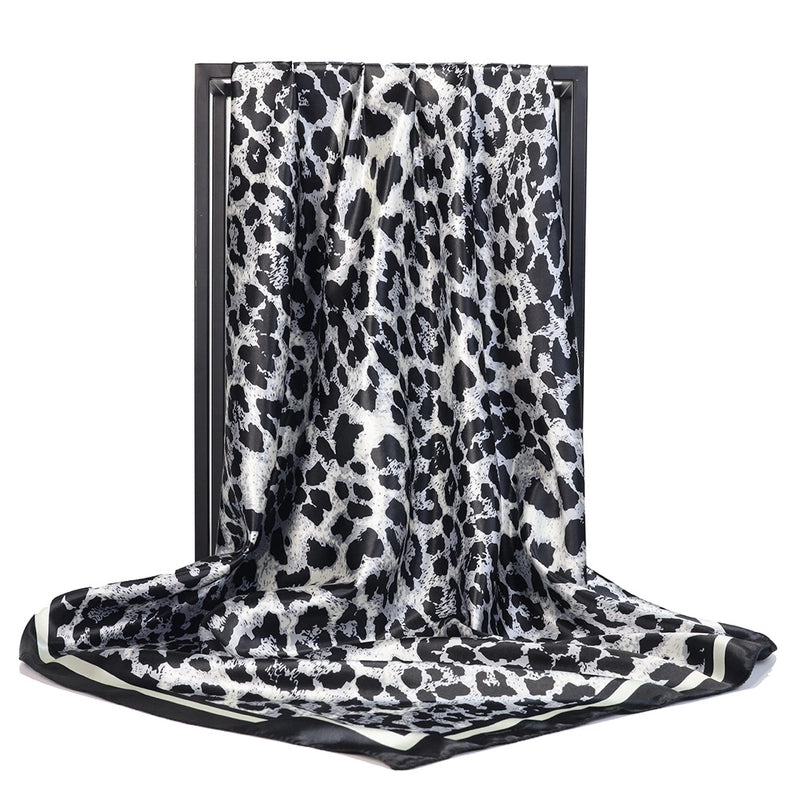Unisex Vintage Style Leopard Satin Silk Scarf
