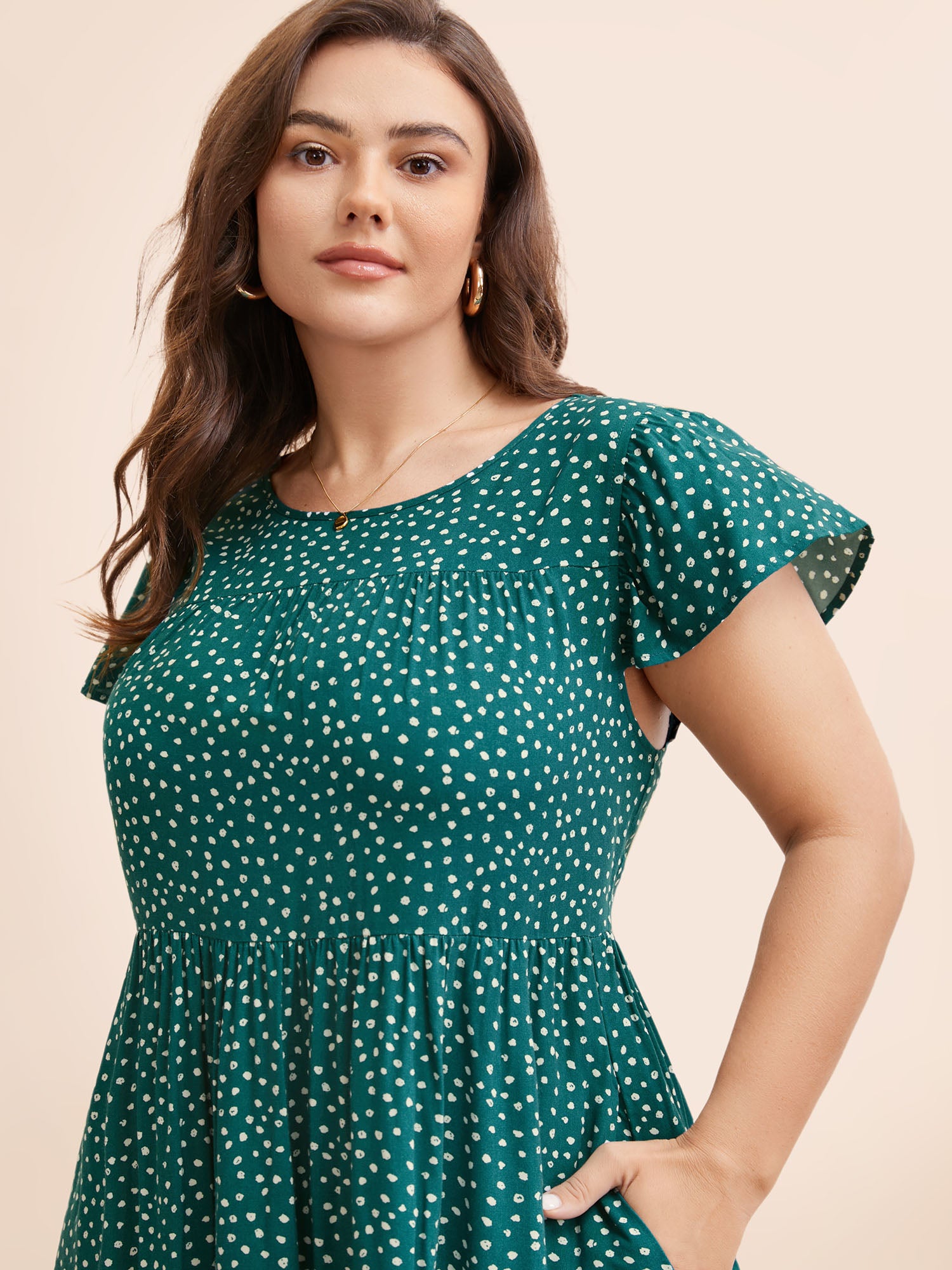 Polka Dot Pocket Cap Sleeve Gathered  Layered Dress