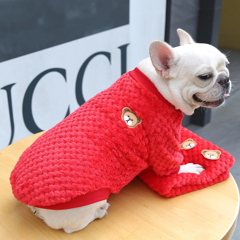 Large And Small Dog Clothes Cat Pet Clothes Autumn And Winter New Pet Supplies Velvet Clothes French Bucket Two-legged Clothes Plaid