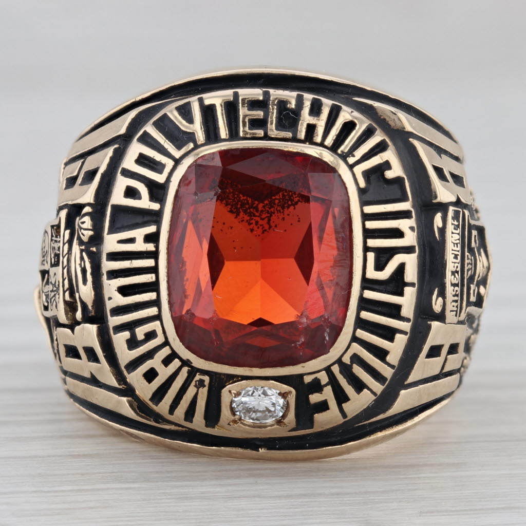 Virginia Polytechnic University Class Ring 10k Gold Lab Created Sapphire Diamond