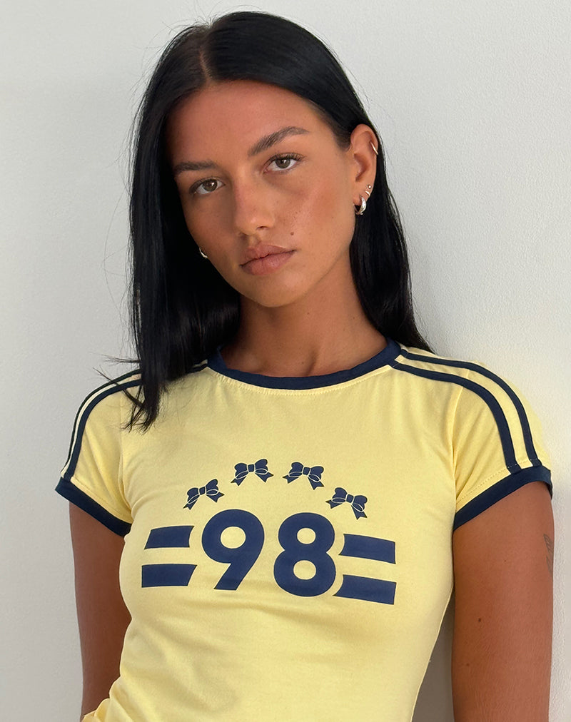 Salda Tee in Lemonade with Navy Binding and '98' Emb