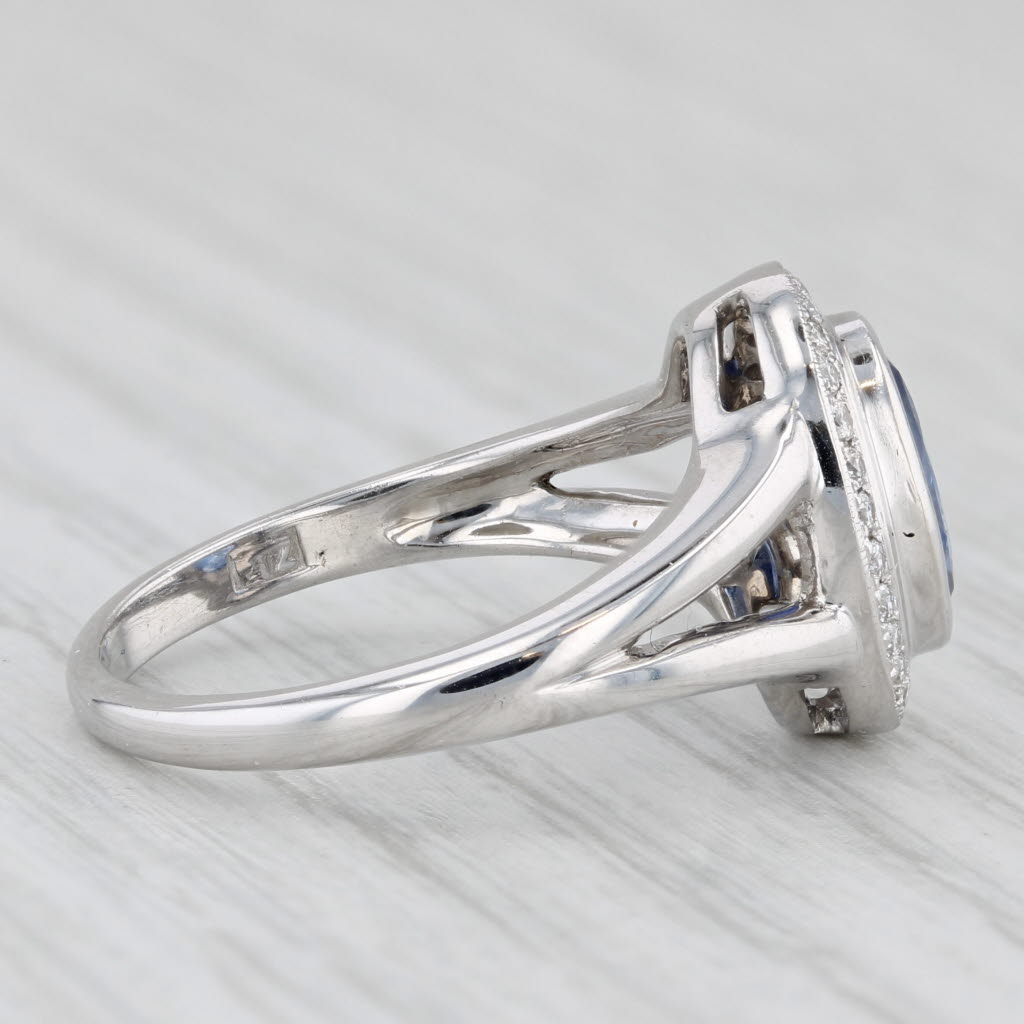 1.77ctw Oval Blue Sapphire Diamond Halo Ring 18k White Gold Size 6.25