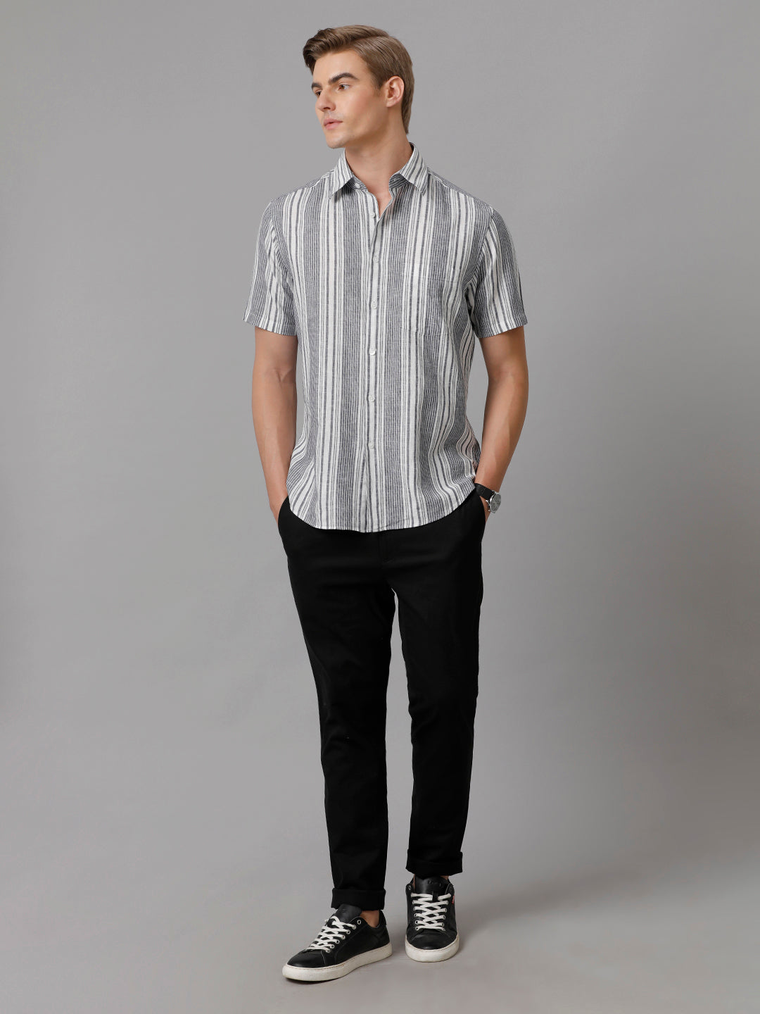 Men Striped Casual Grey Shirt (LUCIO)