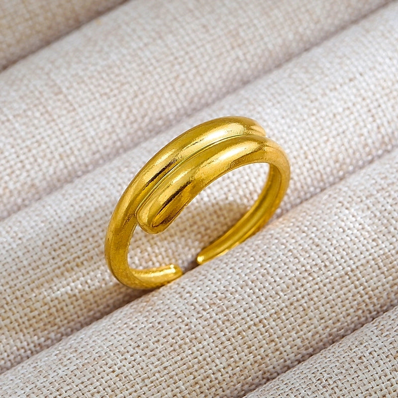 Rock Oversized Leaves Eye Flower 304 Stainless Steel Gem 18K Gold Plated Inlay Open Rings