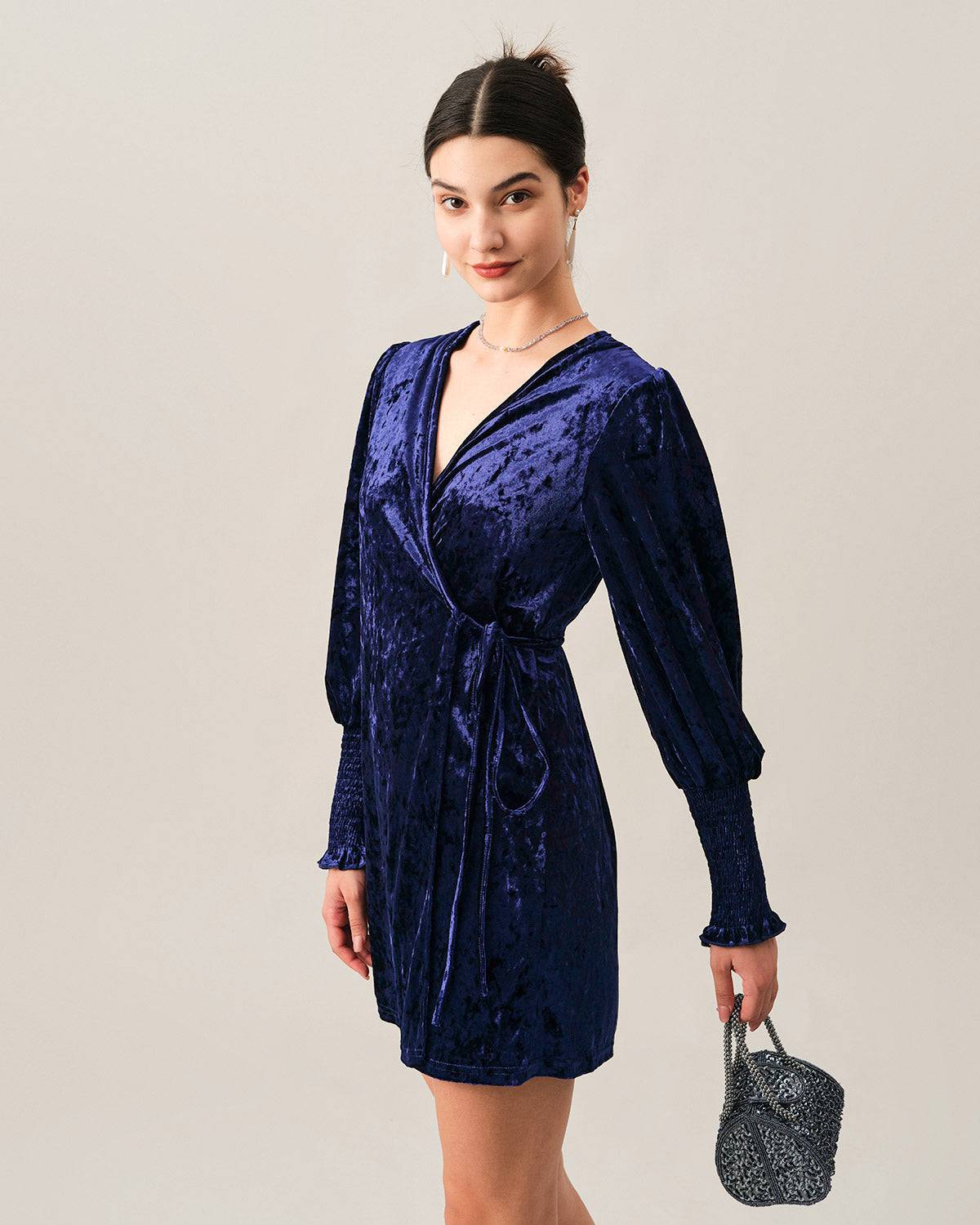 The Velvet Wrap Long Sleeve Mini Dress