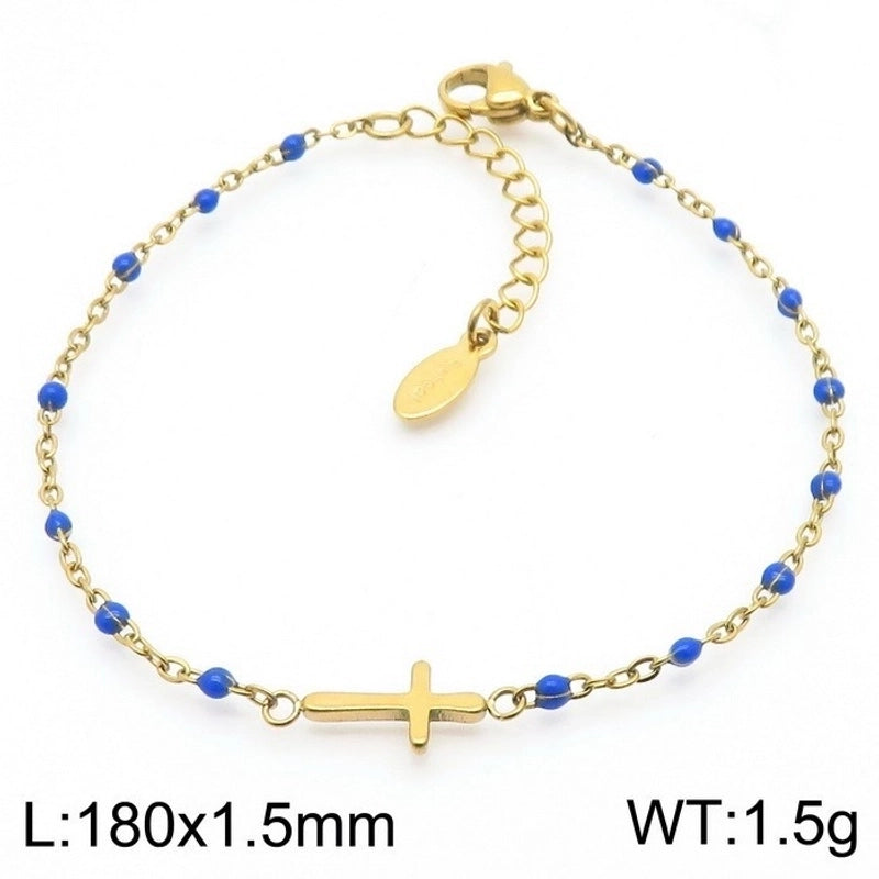 Minimalist Classic Style Cross Titanium Steel 18K Gold Plated Bracelets In Bulk