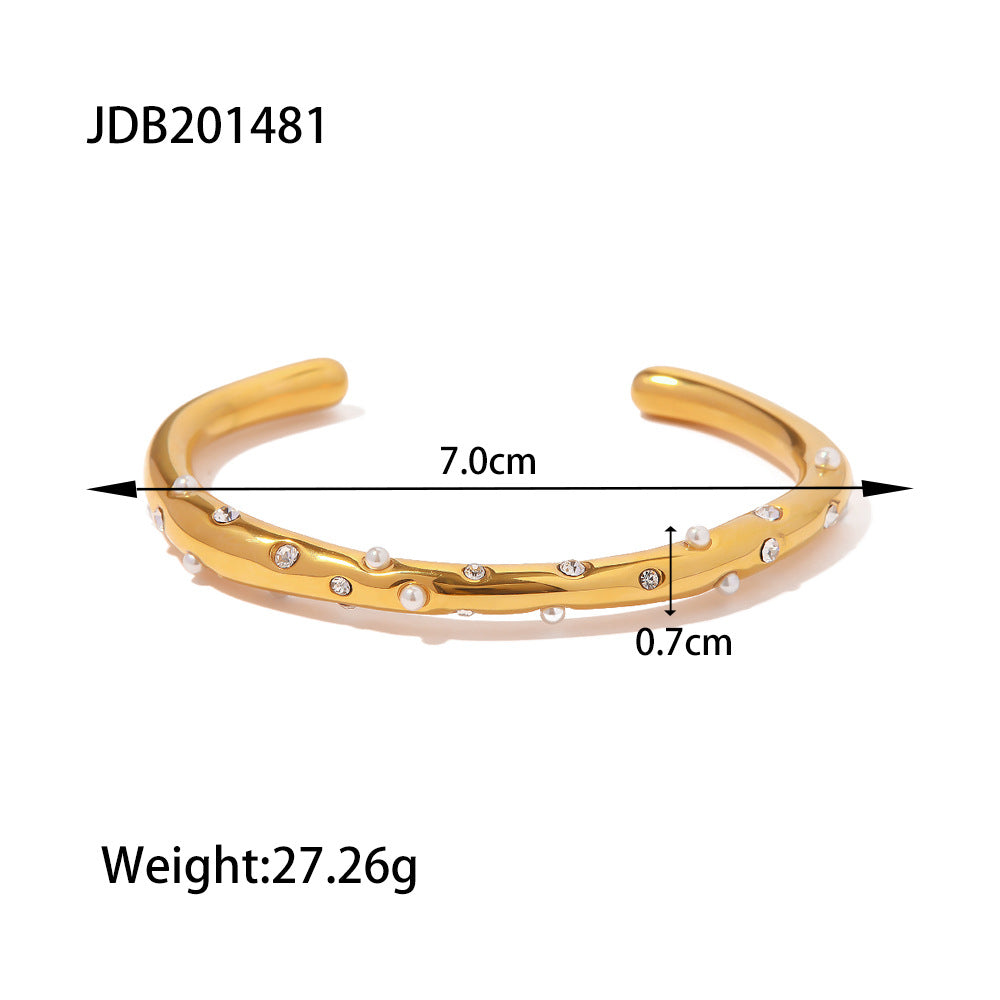 Women  Pearl Geometric Stainless Steel 18K Gold Plated Bracelets