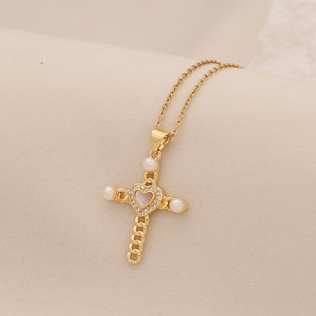 Pearl Cross Pendant Necklace Personalized Stainless Steel Clavicle Chain Trendy Necklace N1527