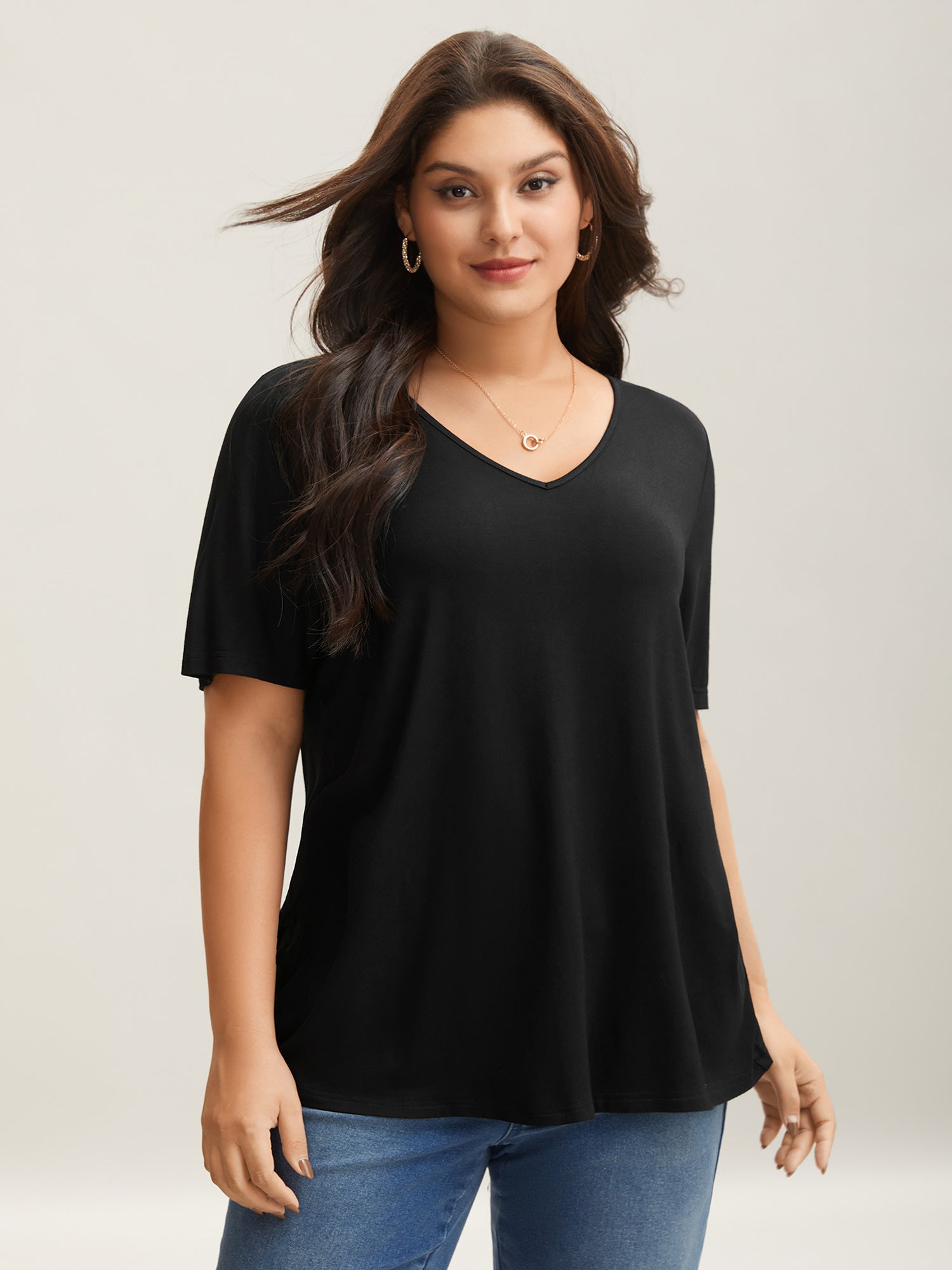 Back Lace Cut-Out V-Neck T-Shirt