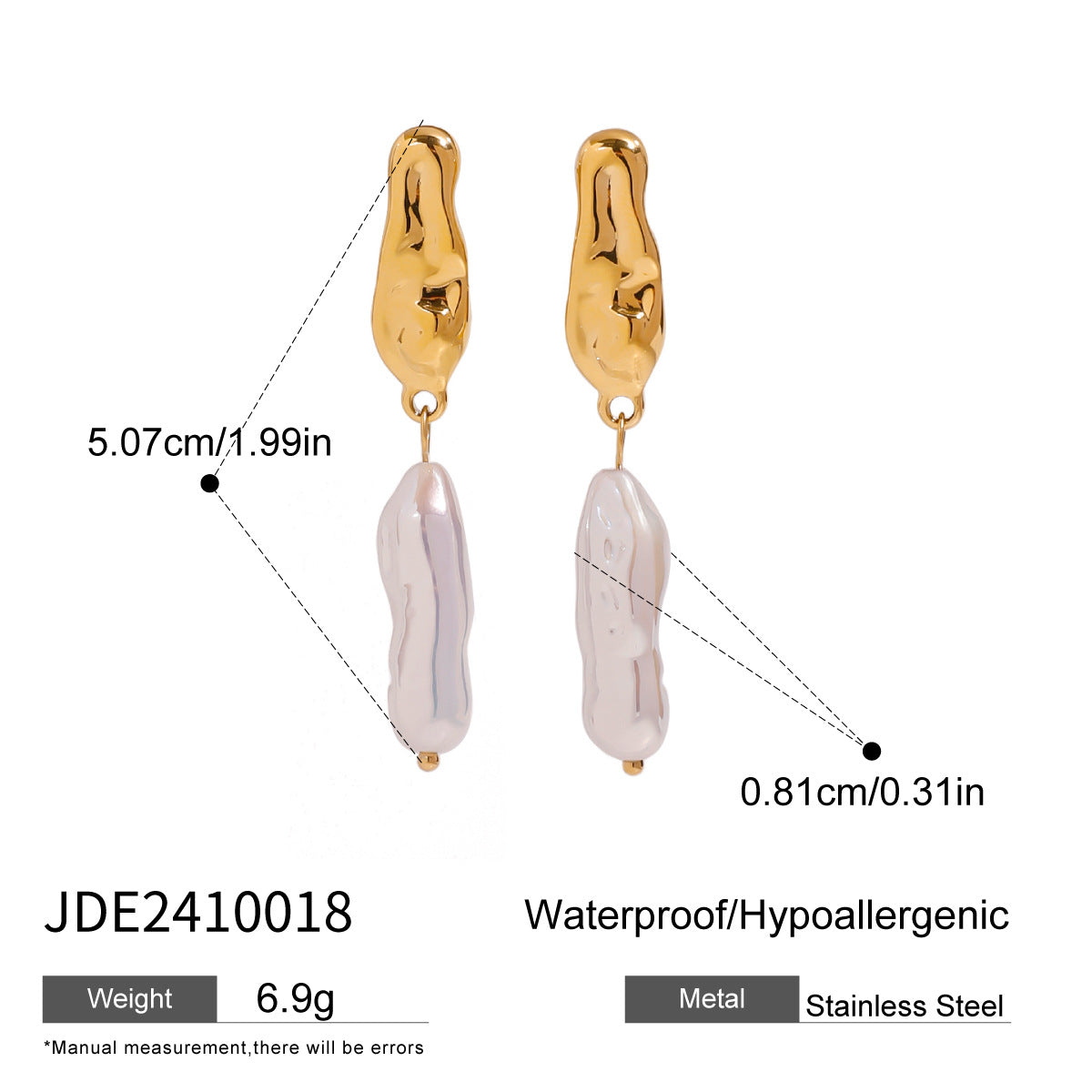 Stainless Steel Pearl Earrings Niche Ins Earrings Titanium Steel Earring