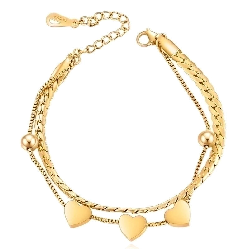 Minimalist Heart-shaped Stitching Chian Titanium Steel Double Layer Bracelet