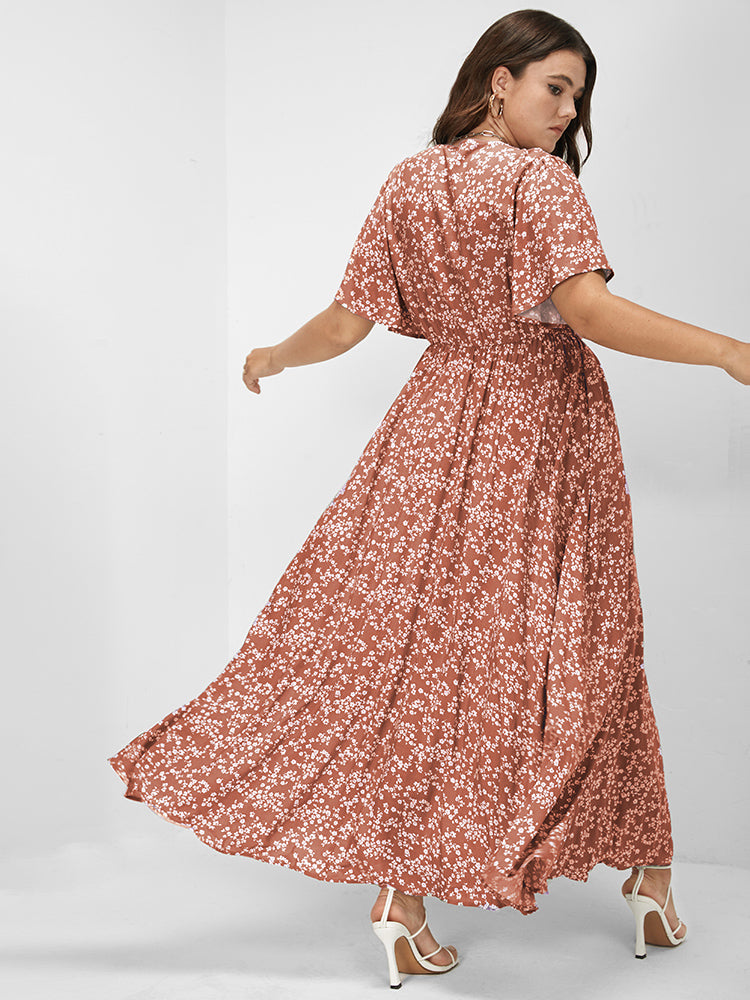 Bloom Dress - Flutter Sleeve Ditsy Floral Bag Split Maxi Dress