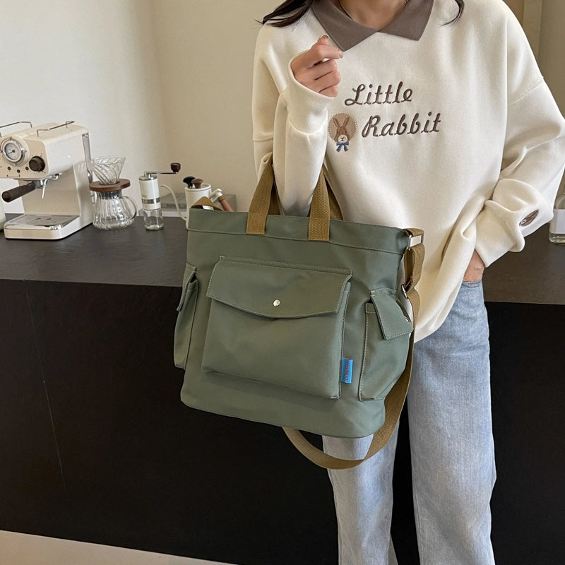 Women's Medium Cloth Solid Color Preppy Style Classic Style Sewing Thread Zipper Crossbody Bag