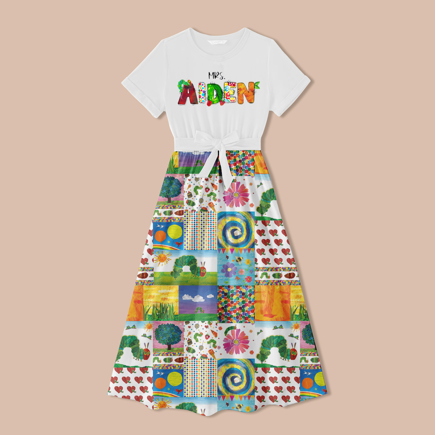 Personalized Name Caterpillar Apple Teacher One Piece Dress