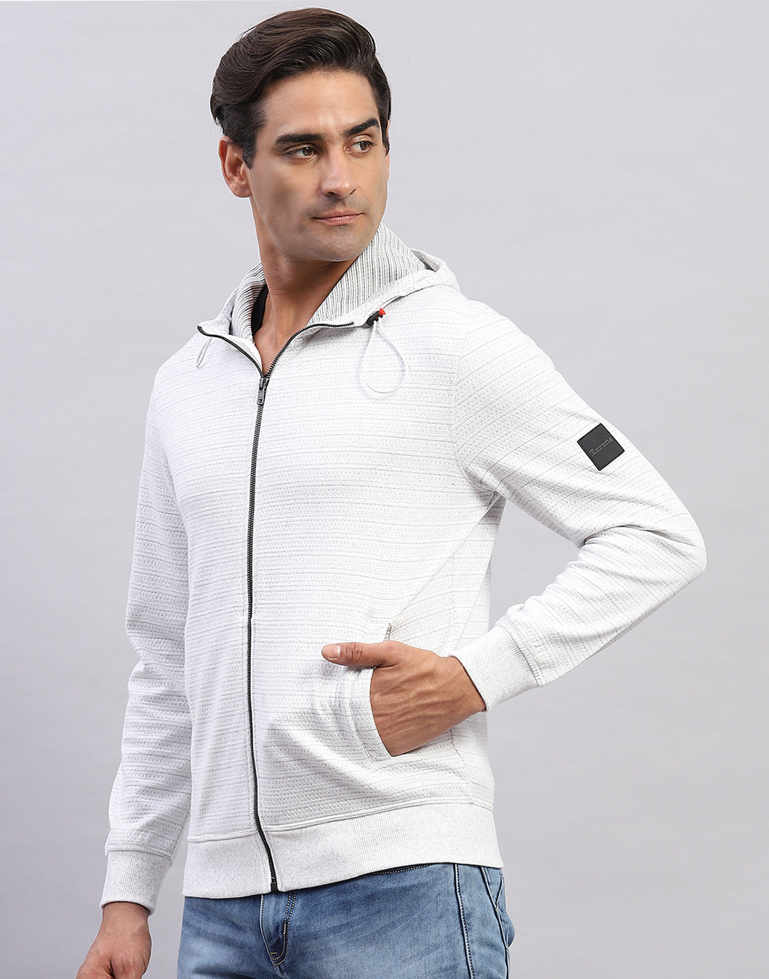 Men White Solid Hooded Full Sleeve Sweatshirt