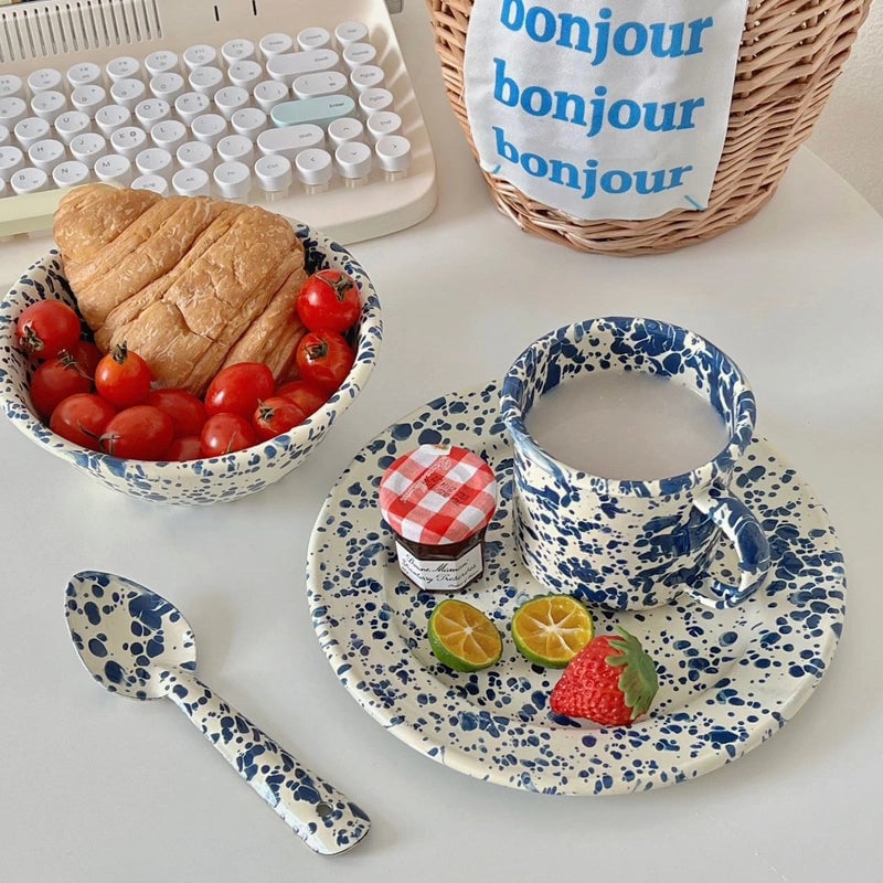 Enamel Splash-ink Bowl Cup Cereal Fruit Salad Bowl Internet Celebrity Enamel Bowl Splash-ink Bowl Tableware Set