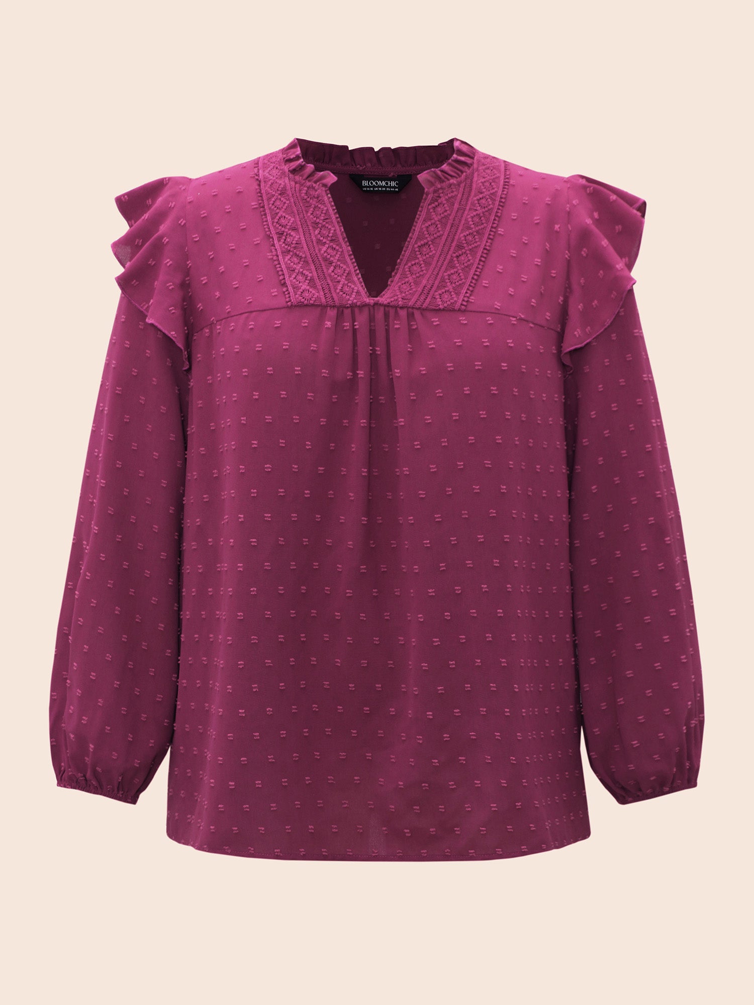 Texture Woven Ribbon Patchwork Ruffles Blouse