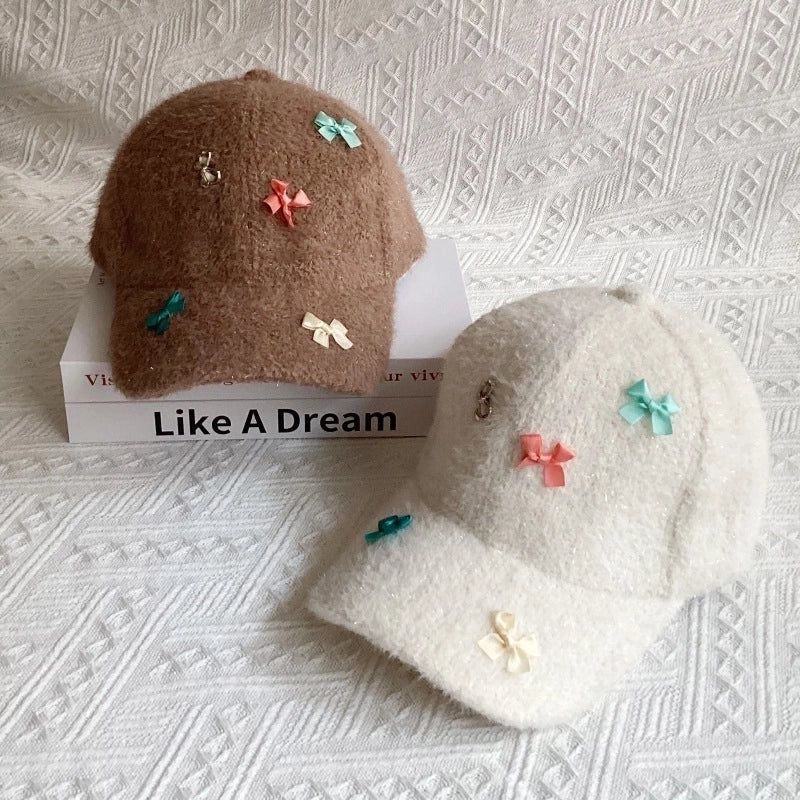 Women's Cute Sweet Solid Color Bow Knot Curved Eaves Baseball Cap