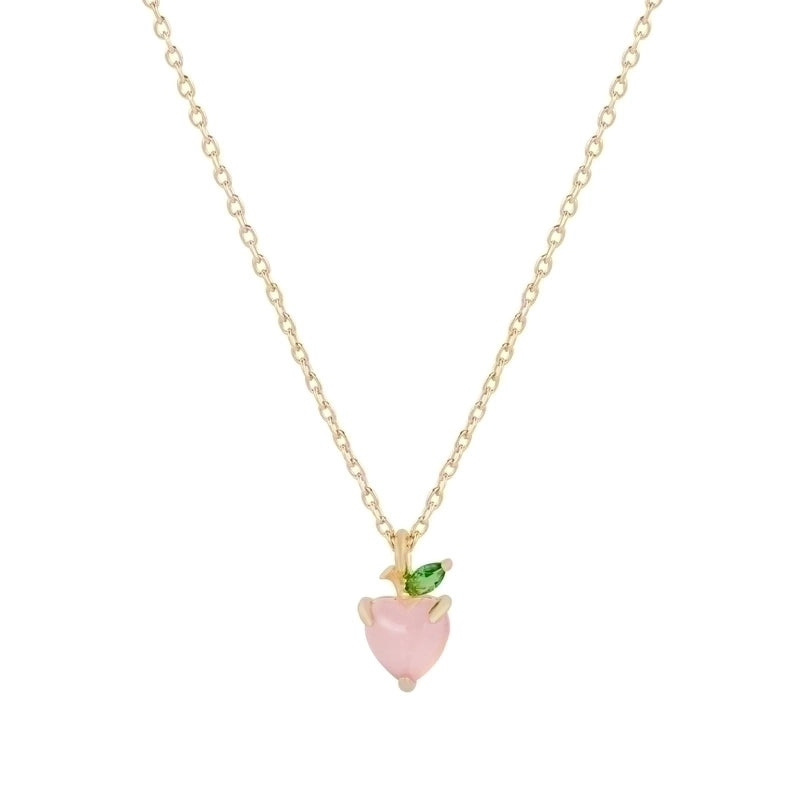 Cherry Peach Tropical Fruit Pendant Copper Inlaid Zircon Necklace