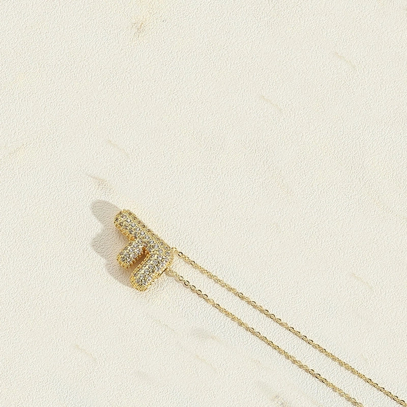 Copper 14K Gold Plated Minimalist Inlay Letter Zircon Pendant Necklace