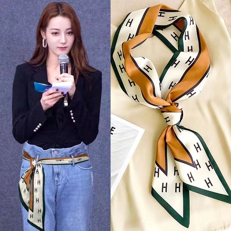 Women's Minimalist Color Block Polyester Printing Silk Scarf