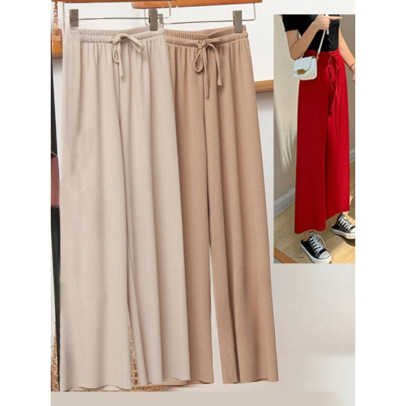 Women's 2 Pcs Ice Silk Ankle Length Summer Pants