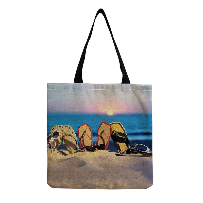 Women's Medium Linen Underwater World Beach Square Open Shopping Bags