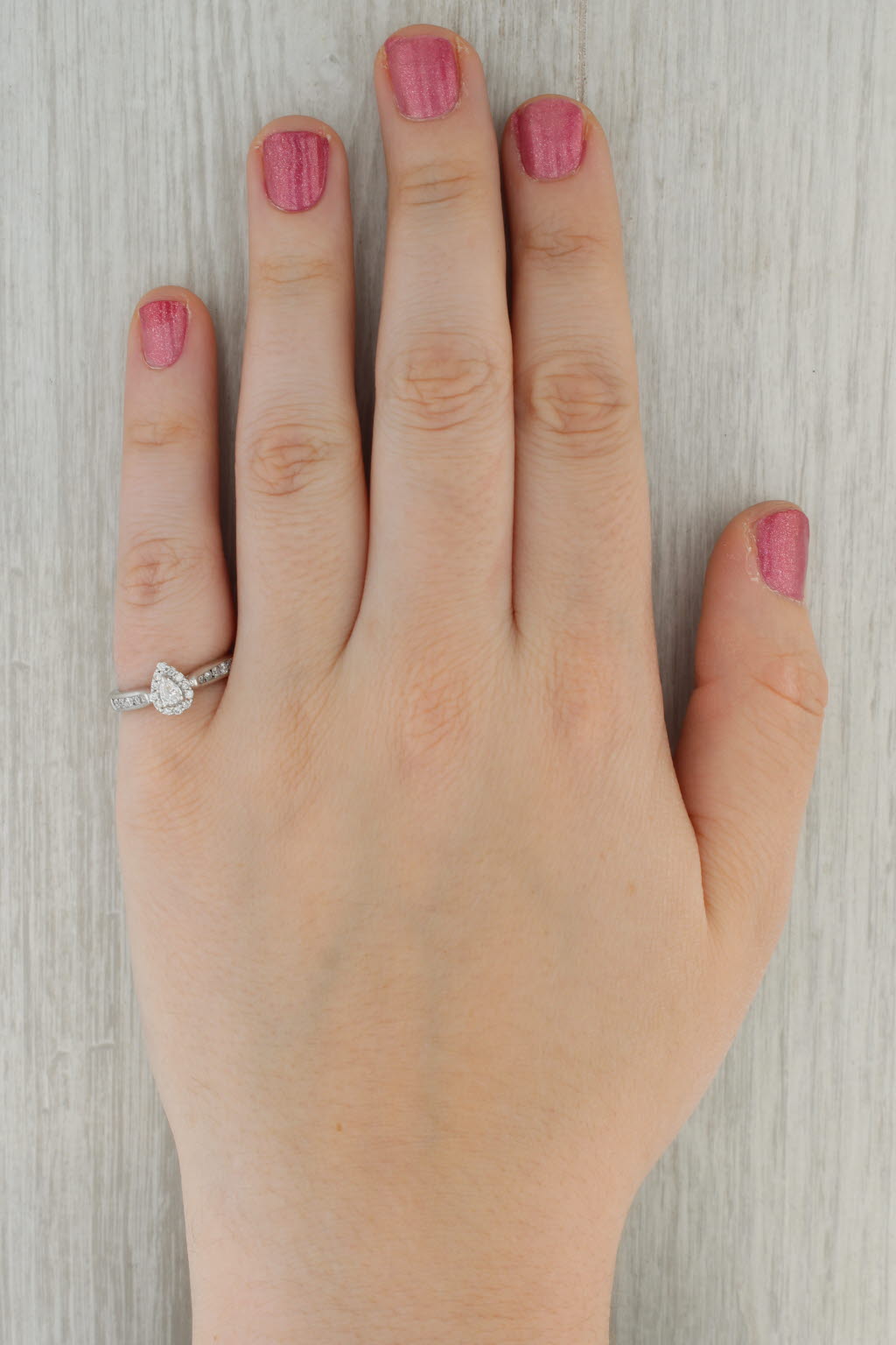 0.34ctw Pear Diamond Halo Engagement Ring 14k White Gold Size 6