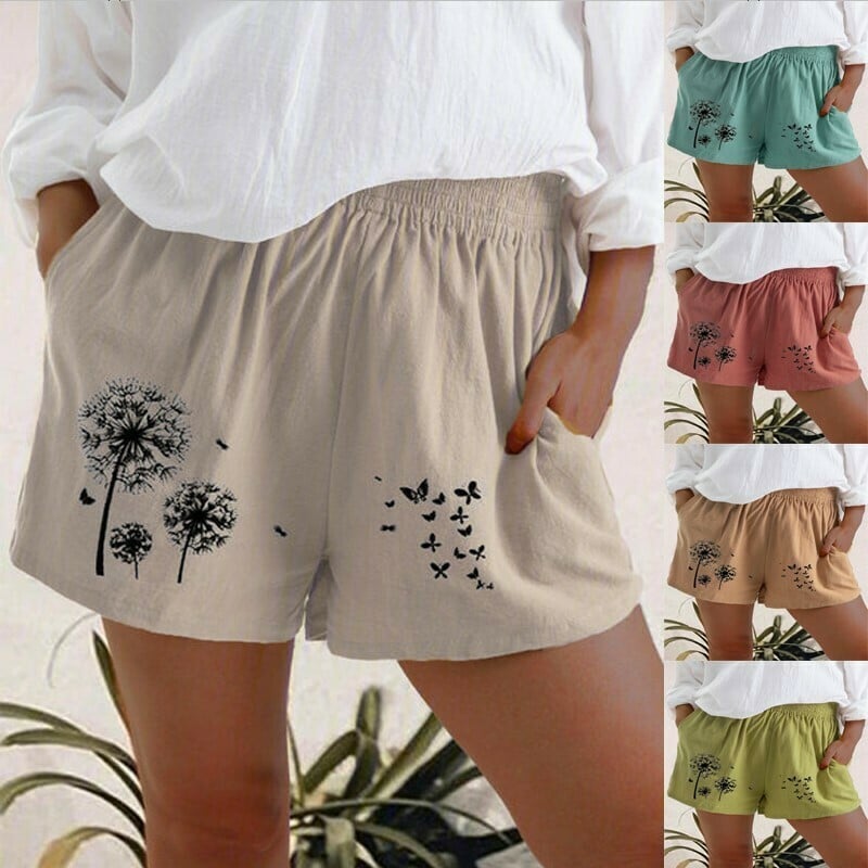 🔥🔥Women Plus Size Loose Elastic Waist Summer 2021 Dandelion Print Casual Shorts