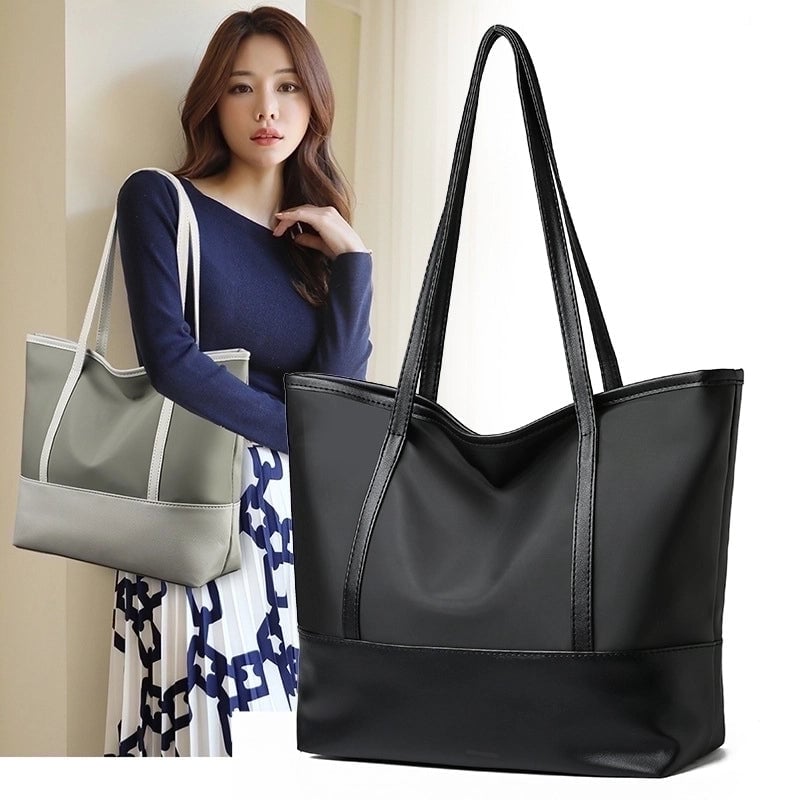 New Women's Tote Bag Korean Style Large Capacity Shoulder Bag Oxford Cloth Stitching Soft Leather Hand Bag