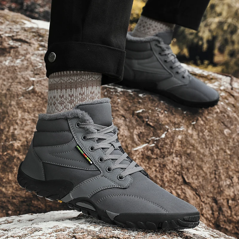 oxford New Winter Boots for Men Snow BareFoot Outdoor Non-slip Warm Fur Casual Sneakers Plus Size Lightweight Ankle Boots Hiking Shoes