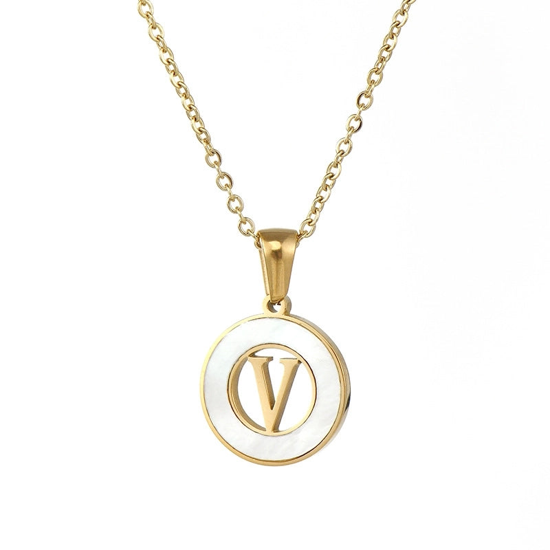 Minimalist Letter Stainless Steel Pendant Necklace Plating Hollow Out Shell Stainless Steel Necklaces