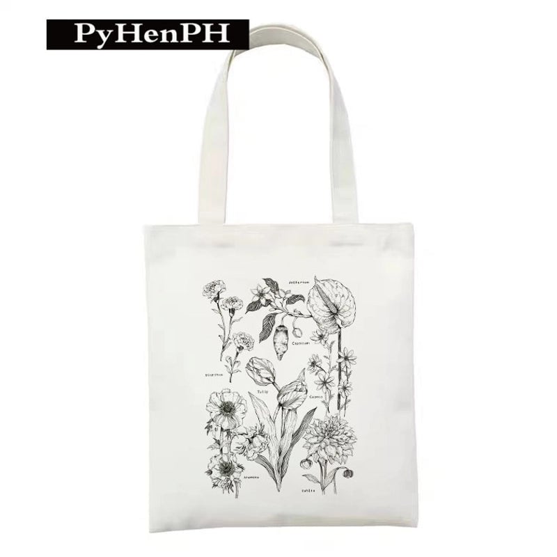 Women's Polyester Cartoon Leaves Streetwear Square Open Canvas Bag
