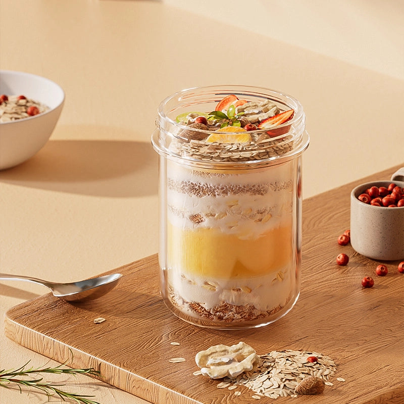 Breakfast Cup Glass Large Mouth Sealed Jar Overnight Oatmeal Cup Milkshake Cup Glass Cup With Spoon Cereal Cup Yogurt Cup