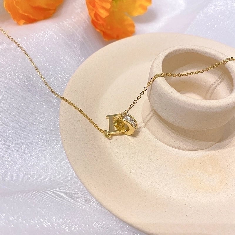 Titanium Steel Lady Inlay Heart Shape Flower Artificial Gemstones Pendant Necklace