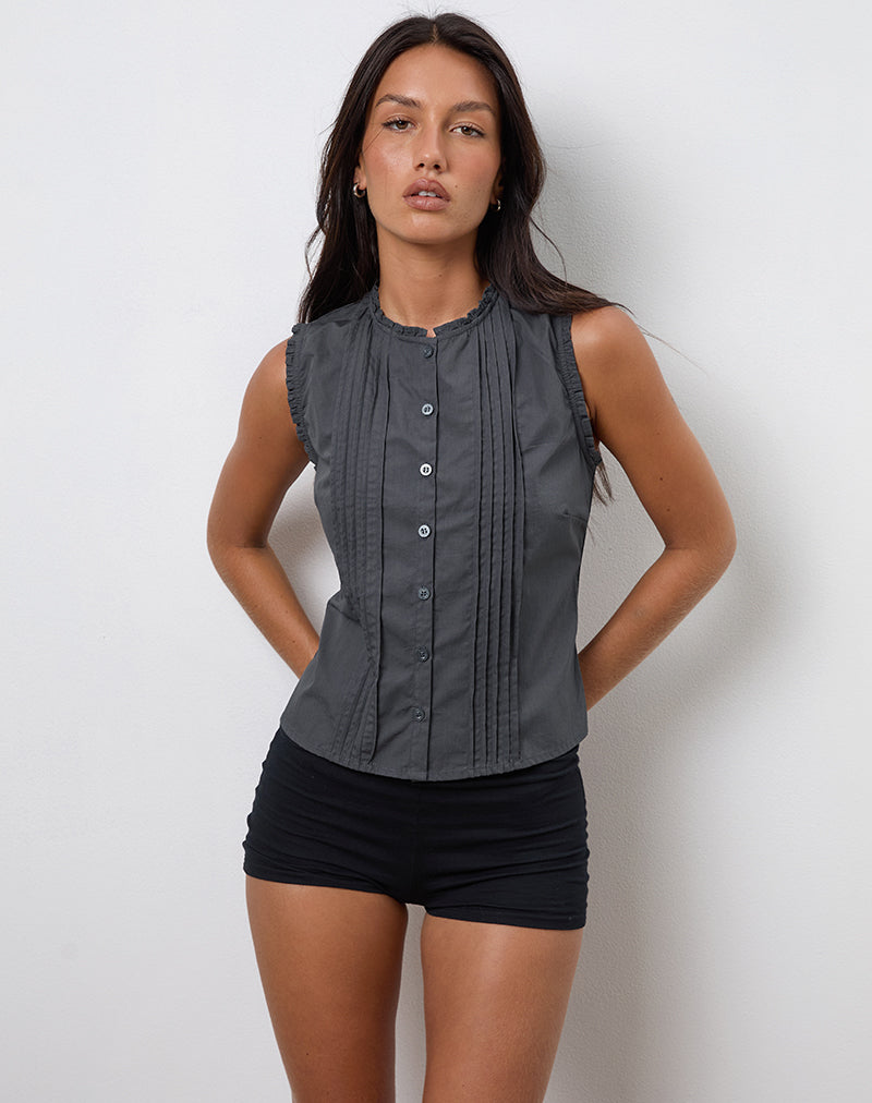 Yara Blouse in Poplin Charcoal Grey